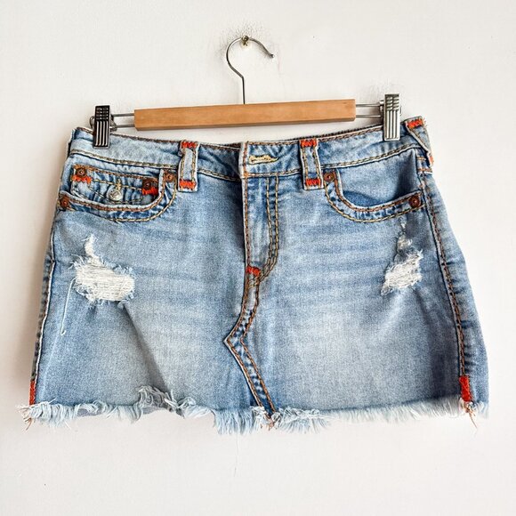 True Religion SADIE mini Skirt Light Wash 28 - Picture 2 of 9